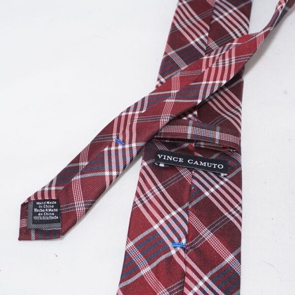 Vince Camuto Red Plaid Silk Tie - Picture 4 of 4